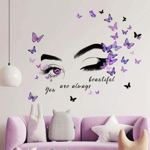Wandtattoo Schöne Augen Schmetterling PVC Selbstklebend Wohnkultur Zitate Abnehmbare Kunst Aufkleber Für Wohnzimmer Schlafzimmer