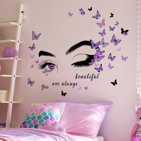 Wandtattoo Schöne Augen Schmetterling PVC Selbstklebend Wohnkultur Zitate Abnehmbare Kunst Aufkleber Für Wohnzimmer Schlafzimmer