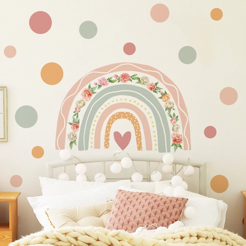 Autocollants Muraux Arc-En-Ciel Fleurs PVC Auto-Adhésifs Décoration Chambre Enfant Bébé Style Bohème