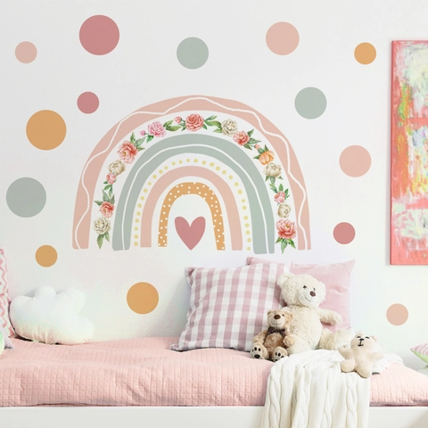 Autocollants Muraux Arc-En-Ciel Fleurs PVC Auto-Adhésifs Décoration Chambre Enfant Bébé Style Bohème