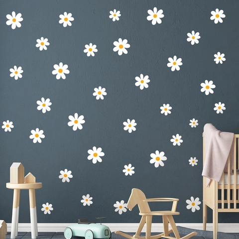 Minimalist White Daisy Wall Stickers PVC Self Adhesive Flower Decals For Nursery Bedroom Kids Room Home Decor Waterproof
