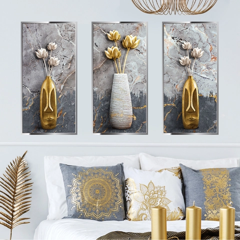 Abstract Vase Flower Wall Stickers Modern Minimalist 3D Visual Marble Art Murals Self Adhesive PVC Decals Home Room Decor