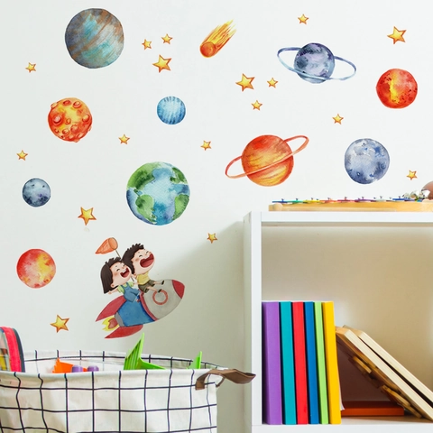 Leuchtende Weltraum Planeten Raketen Wandaufkleber Kinderzimmer Dekoration Selbstklebende PVC Fluoreszierende Aufkleber