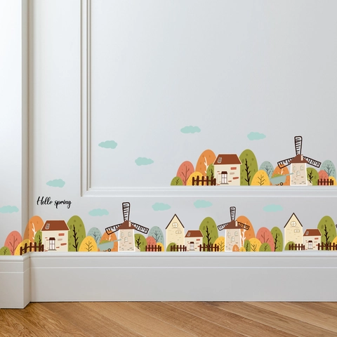Cartoon Castle Cloud Wall Stickers PVC Self Adhesive Home Decor Illustration Spring Style For Kids Bedroom