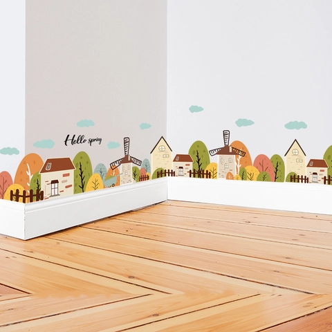 Cartoon Castle Cloud Wall Stickers PVC Self Adhesive Home Decor Illustration Spring Style For Kids Bedroom