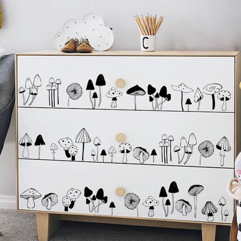 Mushroom Wall Stickers Black And White Hand Drawn PVC Self Adhesive Removable Decals For Bedroom Nursery Home Decor Art