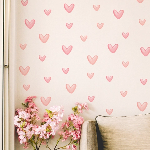 Pink Watercolor Heart Wall Stickers PVC Self Adhesive Decals For Kids Nursery Bedroom Living Room Decor Minimalism Cute