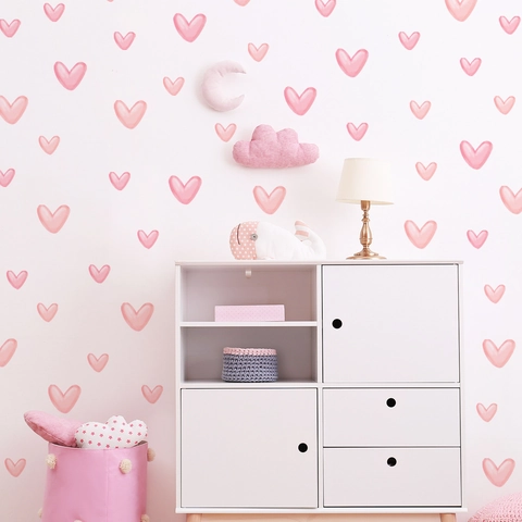 Pink Watercolor Heart Wall Stickers PVC Self Adhesive Decals For Kids Nursery Bedroom Living Room Decor Minimalism Cute