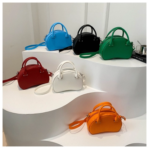 Semi-circle PU Leather Handbag Dual Handles Removable Adjustable Strap Minimalist Niche Design Crossbody Shoulder Bag Women