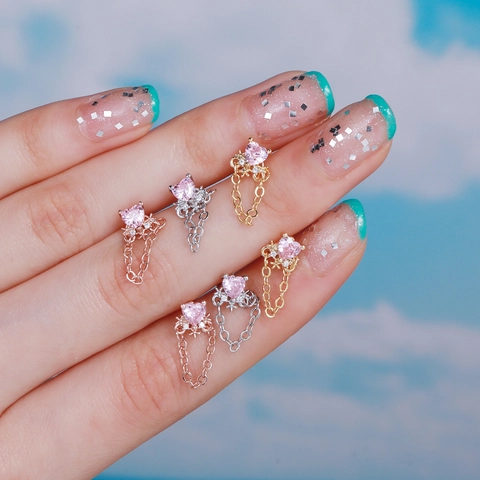 Sweet Heart Flower Star Unicorn Cartilage Stud Earrings With Screw Ball Back Zircon Opal Inlaid Piercing Jewelry For Women