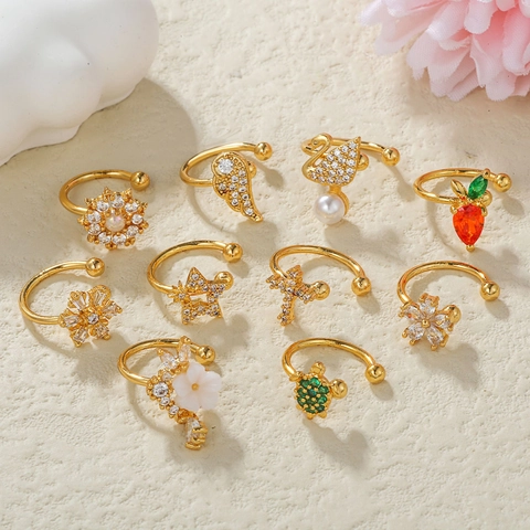Women Copper Zirconia Sunflower Swan Star Turtle Cross Heart Ear Cuffs Elegant Non Piercing Clip On Jewelry Accessories Gift