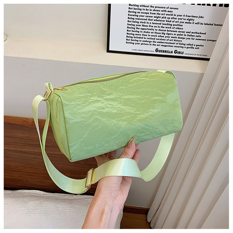Sac À Épaule En Cuir PU Plissé Pour Femme Sac Bandoulière Cylindrique Minimaliste Tendance Esthétique Style Y2K