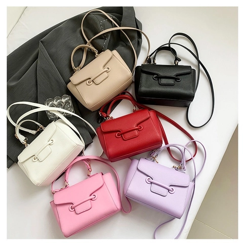 Women Lychee Pattern PU Leather Small Square Shoulder Bag Trendy Designer Handbag With Top Handle Adjustable Strap Crossbody Bag