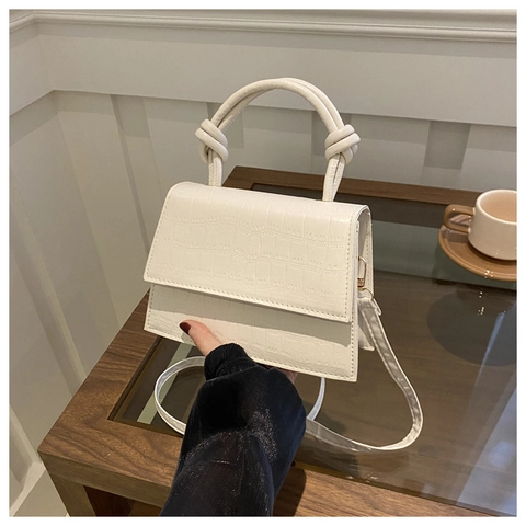 Petit Sac Carré en Cuir PU à Motif Crocodile pour Femme Avec Poignée à Nœuds Sac à Bandoulière à la Mode pour le Quotidien