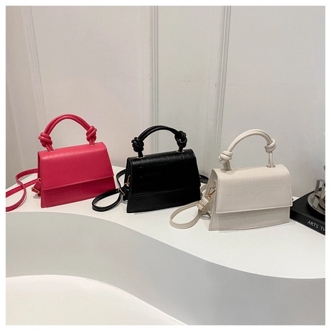 Petit Sac Carré en Cuir PU à Motif Crocodile pour Femme Avec Poignée à Nœuds Sac à Bandoulière à la Mode pour le Quotidien