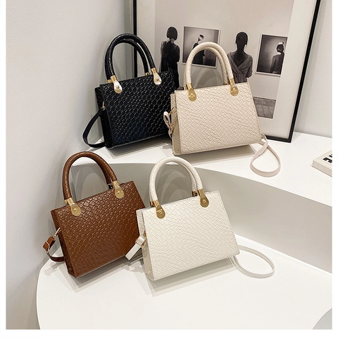 Geflochtene Textur PU Leder Tote Tasche Für Damen Mode Gold Hardware Schulter Crossbody Handtasche Business Pendeln Büro Handtasche