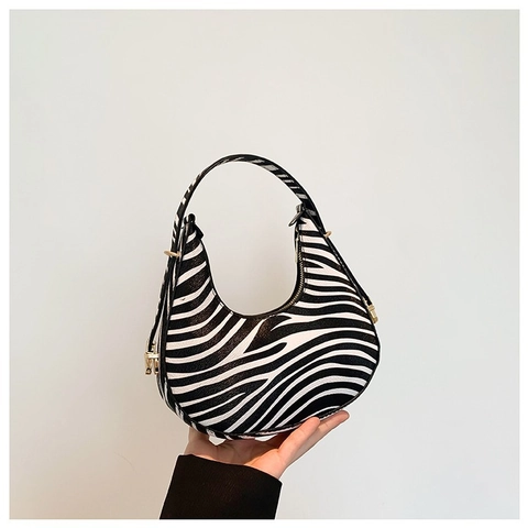 Bolso Hobo Con Estampado Animal Vaca Leopardo Cebra Pequeño Bolso De Hombro Media Luna Cuero PU Bolso De Axila Moda