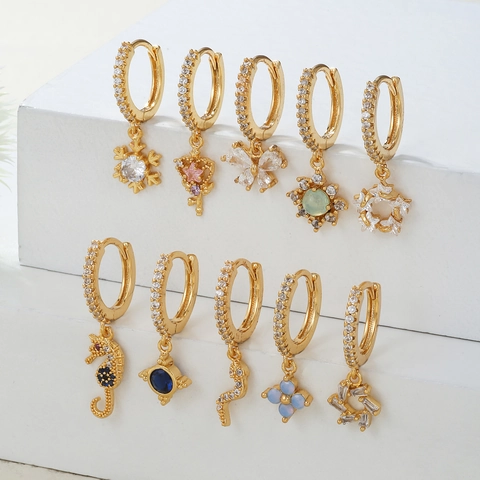 Trendige Zirkonia Seepferdchen Schlange Schmetterling Creolen Vergoldet Versilbert Messing Zierlicher Tierschmuck Geschenk Frauen