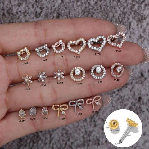 Zirkoon Hart Boog Sneeuwvlok Oorpiercing Studs Met Roestvrijstalen Pin Koperen Basis Minimalistische Sieraden Voor Dames