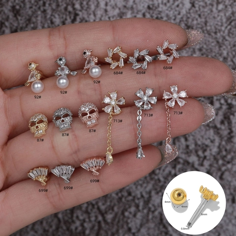 Zircon Animal Bird Skull Star Fan Shape Stud Earrings With Stainless Steel Earring Post For Women Daily Jewelry