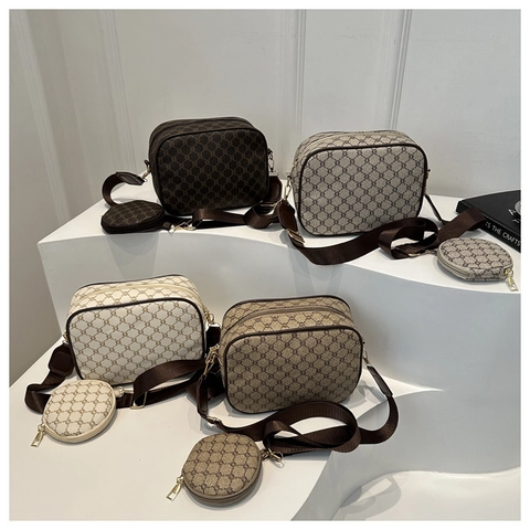 Borsa a Tracolla Vintage con Monogramma E Pochette Rotonda Da Donna Pelle PU Tracolla Larga In Tessuto Borsa a Spalla Retrò