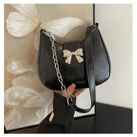 Borsa A Spalla PU Donna Con Fiocco Metallico Semicircolare Borsa Sottoascellare Borsa Hobo Di Moda Design Versatile