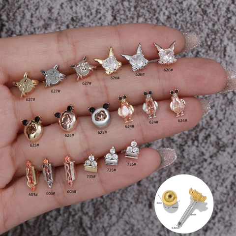 Boucles D'oreilles Piercing Cartilage Avec Tige En Acier Inoxydable Zircon Formes Coeur Animal Style Mignon Pour Femmes