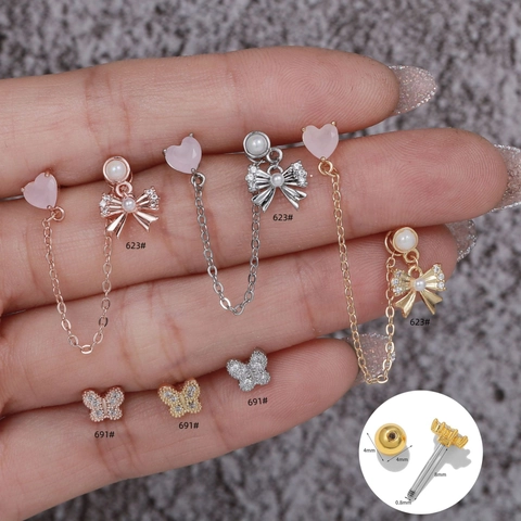 Pendientes Cadena Larga Corazón Mariposa Lazo Cobre Rosa Zirconia Perla Artificial Estilo Coreano Dulce Minimalista Mujer