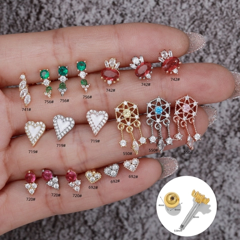 Edelstahl Stift Kupfer Zirkonia Herz Krone Helix Piercing Ohrstecker Für Damen Koreanischer Süßer Modeschmuck Gold Roségold Silberton