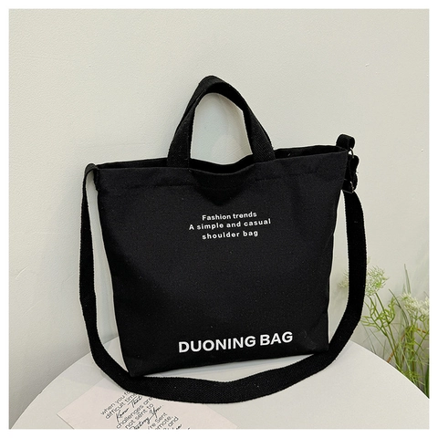 Women Canvas Tote Bag Large Capacity Letter Print Simple Casual Shoulder Crossbody Bag Handbag For Daily Use