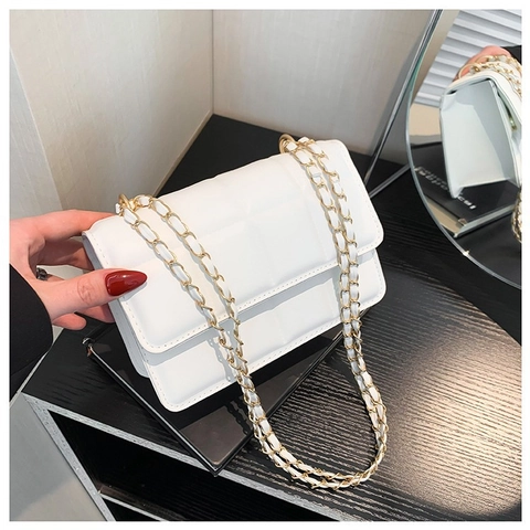 Bolso de Hombro Acolchado con Cadena para Mujer Cuero PU Bolso Bandolera Cuadrado Moda Minimalista Solapa Pequeña Colores Caramelo