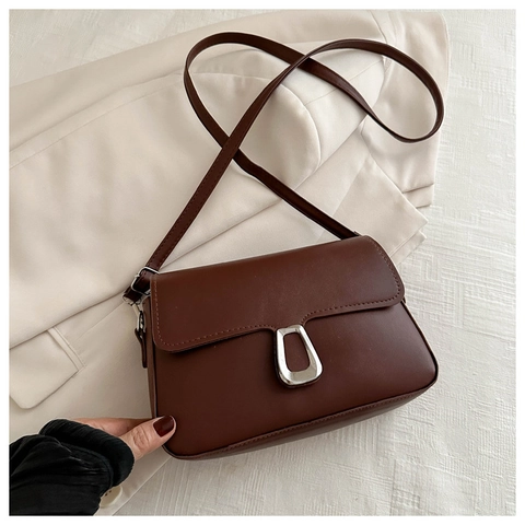Women Small Square Bag PU Leather Minimalist Flap Crossbody Shoulder Bag With Silver Buckle Adjustable Strap