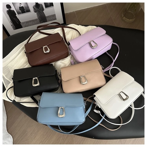 Women Small Square Bag PU Leather Minimalist Flap Crossbody Shoulder Bag With Silver Buckle Adjustable Strap