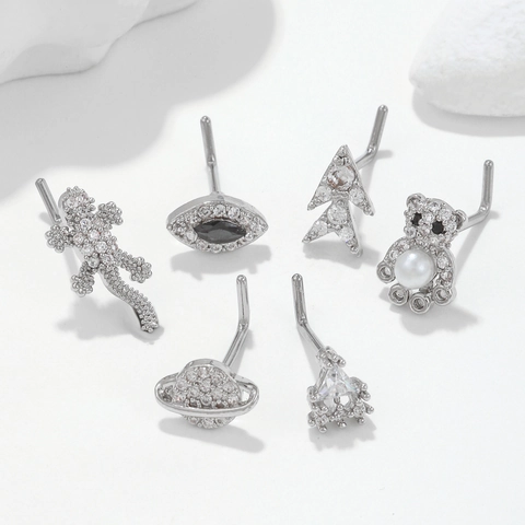 Piercing Naso A L Ottone Zirconia Saturno Animale Forme Geometriche Gioielli Alla Moda Per Donna E Uomo