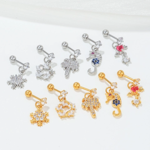 Fashion Zircon Stud Earrings Copper Plated Gold Silver Snowflake Snake Bear Animal Helix Piercing Earrings For Women Personalized Jewelry