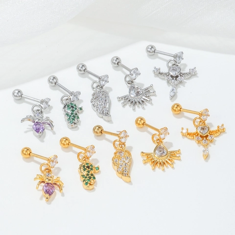 Copper Zirconia Dangle Helix Piercing Stud Earrings Swan Seahorse Giraffe Bowknot Designs Fashion Jewelry For Women