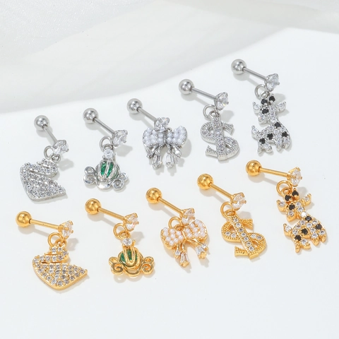 Copper Zirconia Dangle Helix Piercing Stud Earrings Swan Seahorse Giraffe Bowknot Designs Fashion Jewelry For Women