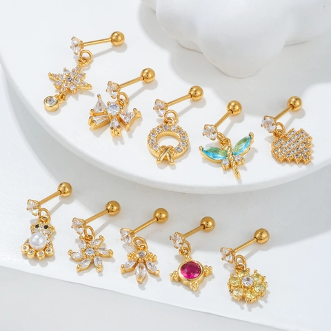 Luxe Zirconia Oorknopjes Met Roestvrij Staal Stift Koper Goud Zilver Verguld Vlinder Ster Bloem Piercing Sieraden Voor Vrouwen