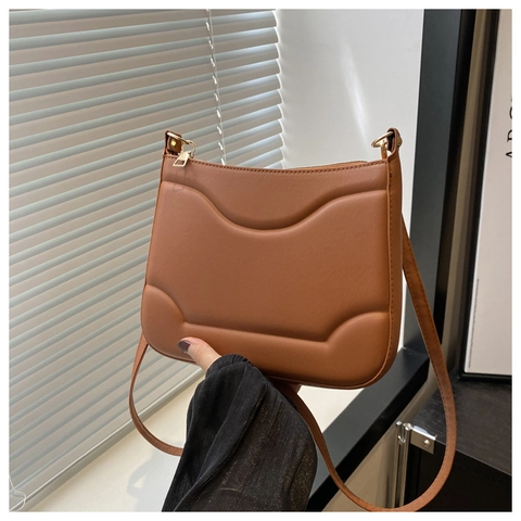 Bolso de Hombro de Cuero PU con Relieve de Ondas de Moda Bolso Bandolera Pequeño de Lujo Minimalista Color Sólido Mujer