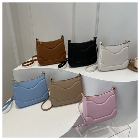 Bolso de Hombro de Cuero PU con Relieve de Ondas de Moda Bolso Bandolera Pequeño de Lujo Minimalista Color Sólido Mujer