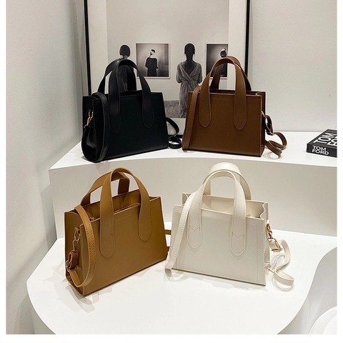 High Texture PU Leather Women Tote Bag For Business Commuter Simple Elegant Square Shoulder Bag With Detachable Strap