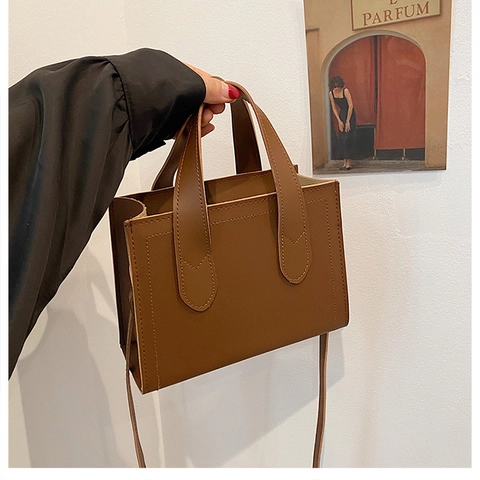 High Texture PU Leather Women Tote Bag For Business Commuter Simple Elegant Square Shoulder Bag With Detachable Strap