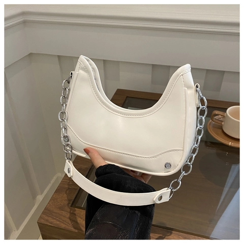 Borsa Hobo Mezzaluna Da Donna Pelle PU Catena Argento Borsa A Spalla Rivetto Chic Borsa Sottobraccio Minimalista Nicchia