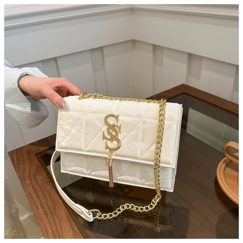 Damen Gesteppt Kette Schultertasche Mode Rauten Umhängetasche Mit Quaste Metall Logo Kleine Quadratische Tasche Alltag Dating