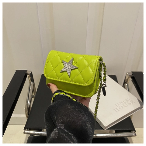 Mini Square Crossbody Bag PU Leather Quilted Chain Strap Star Rhinestone Small Messenger For Women