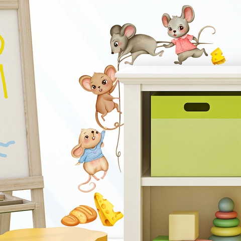 Leuke Cartoon Muis Muurstickers Verwijderbare PVC Decals Voor Kinderkamer Slaapkamer Keuken Decoratie