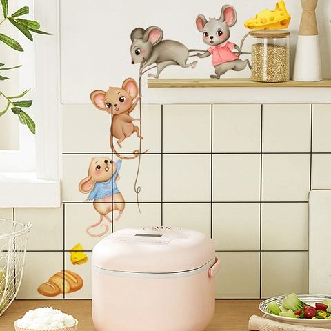 Leuke Cartoon Muis Muurstickers Verwijderbare PVC Decals Voor Kinderkamer Slaapkamer Keuken Decoratie