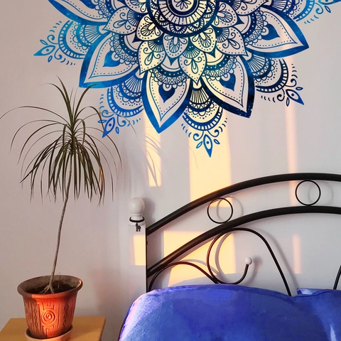 Blue Mandala Geometric Wall Sticker PVC Self Adhesive Artistic Floral Mural Decal For Living Room Bedroom Home Decoration
