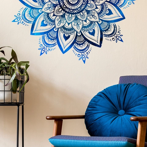 Blue Mandala Geometric Wall Sticker PVC Self Adhesive Artistic Floral Mural Decal For Living Room Bedroom Home Decoration