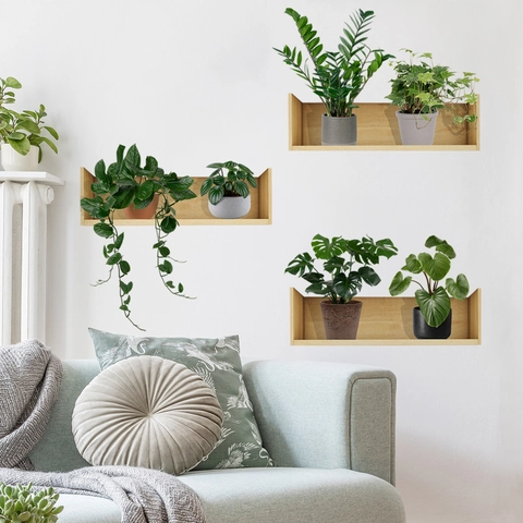 Potted Plants Wall Stickers PVC Self Adhesive Greenery On Wooden Shelves Decals For Living Room Bedroom Home Decor